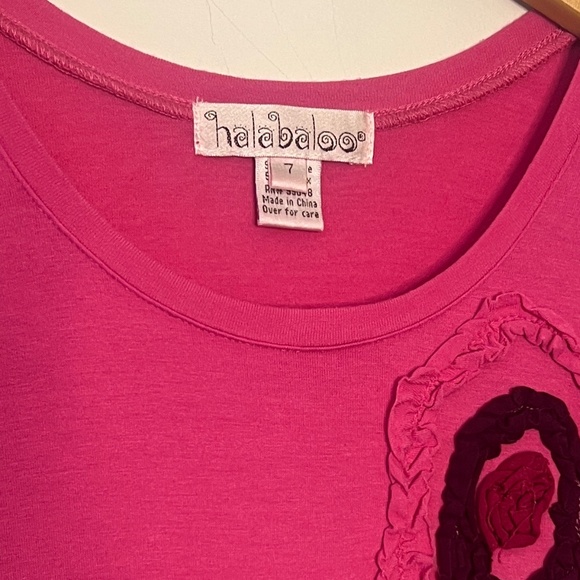 HALABALOO Girl's Dress in Pink/Purple with ruched detailing and floral accents - Picture 3 of 3